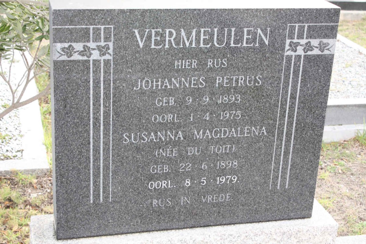 VERMEULEN Johannes Petrus 1893-1975 &amp; Susanna Magdalena DU TOIT 1898-1979
