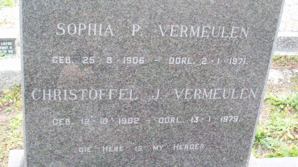 VERMEULEN Christoffel J. 1902-1979 &amp; Sophia P. 1906-1971