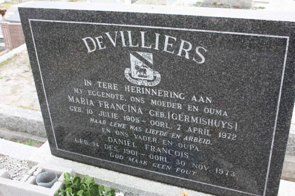 VILLIERS Daniël Francois, de 1901-1973 &amp; Maria Francina GERMISHUYS 1905-1972