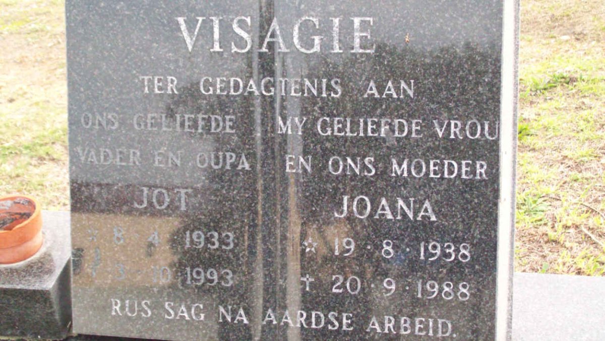VISAGIE Jot 1933-1993 &amp; Joana 1938-1988