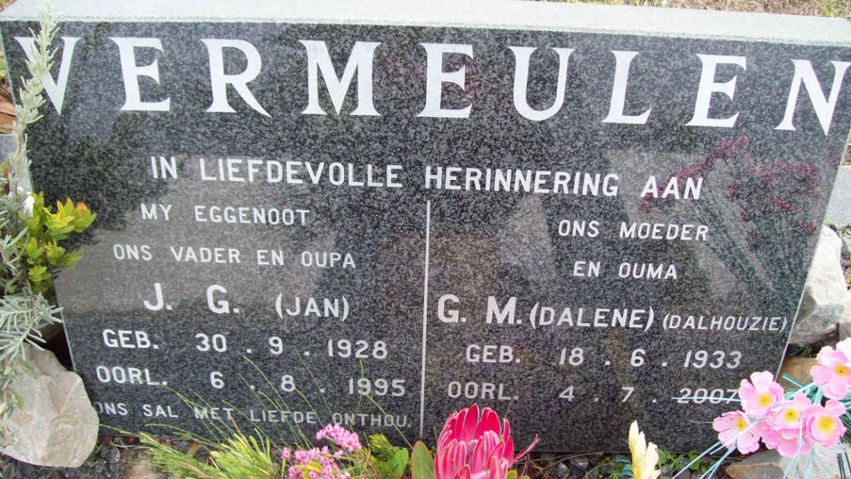 VERMEULEN J.G. 1928-1995 &amp; G.M. DALHOUZIE 1933-2007