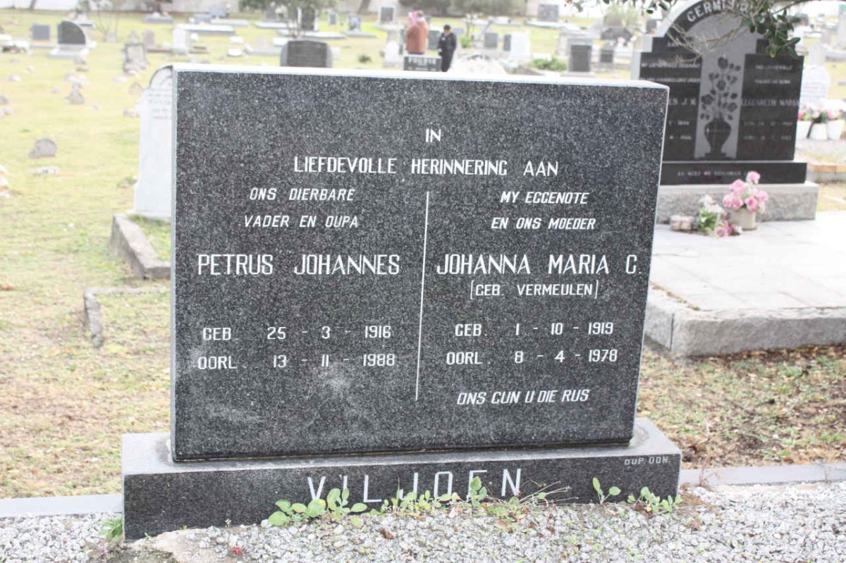VILJOEN Petrus Johannes 1916-1988 &amp; Johanna M.C. VERMEULEN 1919-1978