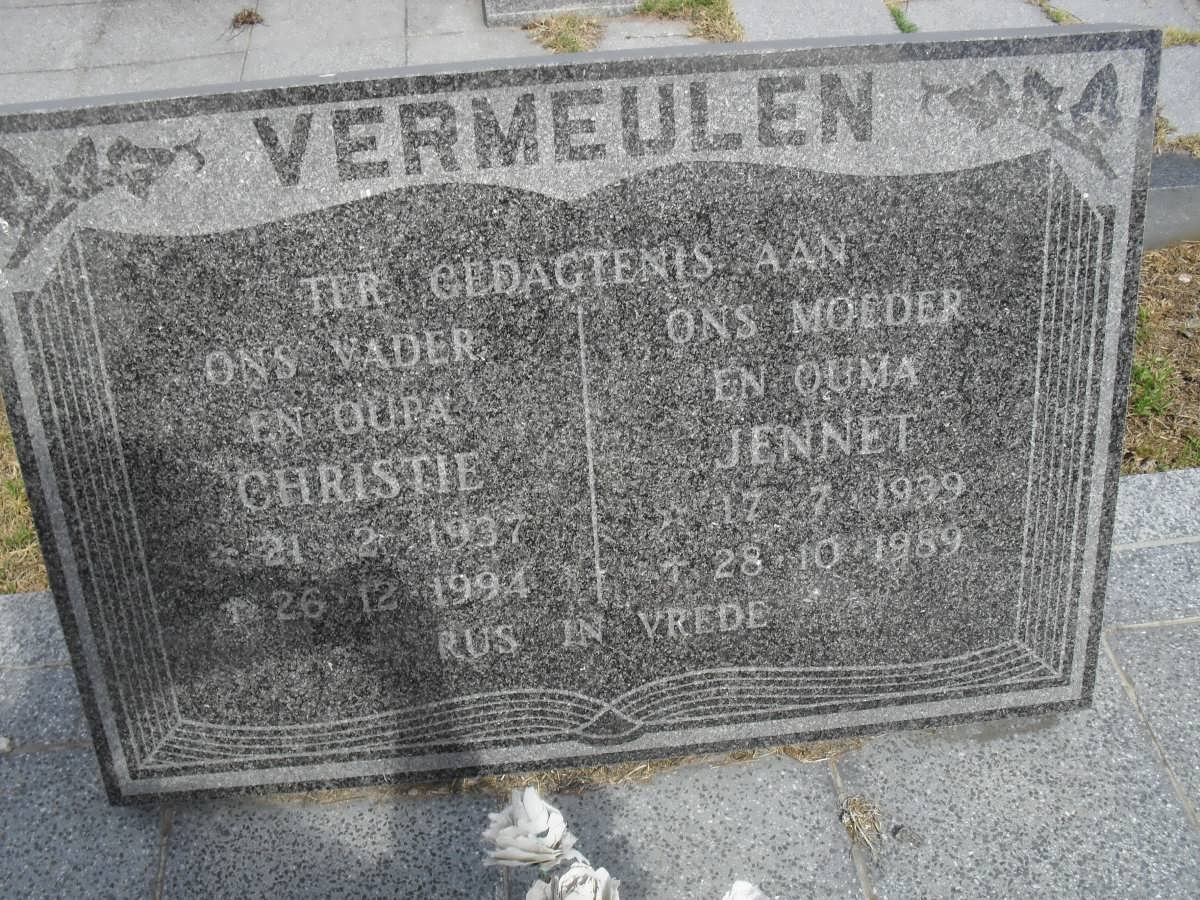 VERMEULEN Christie 1937-1994 &amp; Jennet 1939-1989