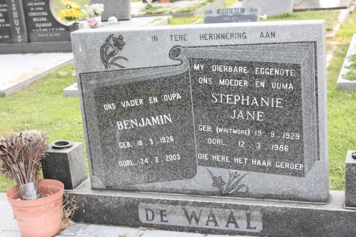 WAAL Benjamin, de 1926-2003 &amp; Stephanie Jane WHITMORE 1929-1986