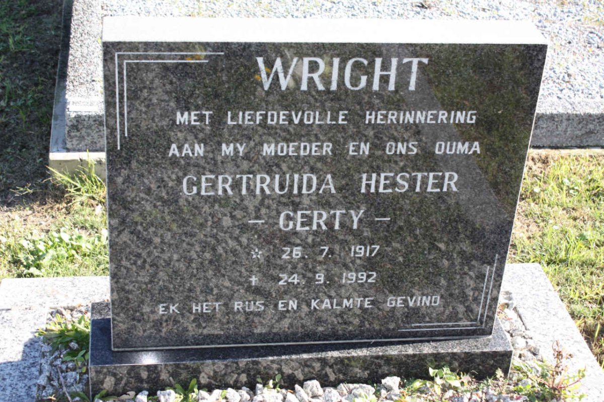 WRIGHT Gertruida Hester 1917-1992