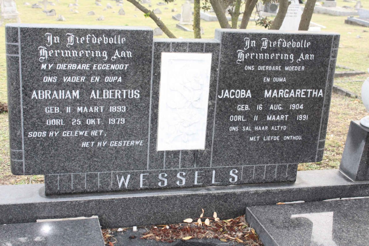 WESSELS Abraham Albertus 1893-1979 &amp; Jacoba Margaretha 1904-1991