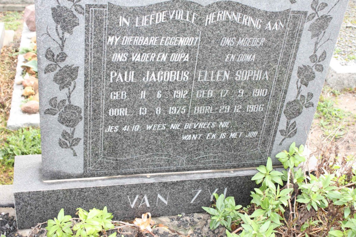 ZYL Paul Jacobus, van 1912-1975 &amp; Ellen Sophia 1910-1986