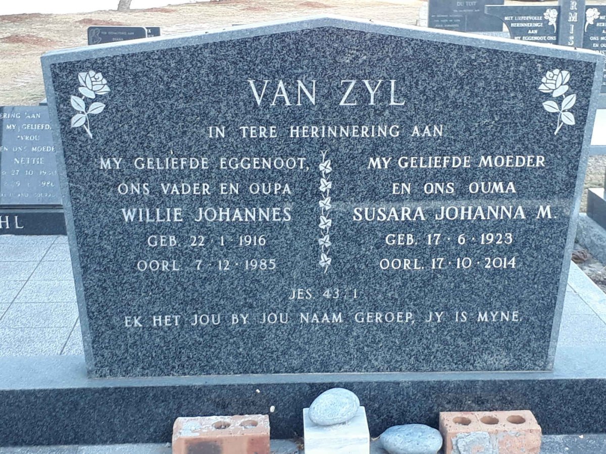ZYL Willie Johannes, van 1916-1985 &amp; Susara Johanna M. 1923-2014