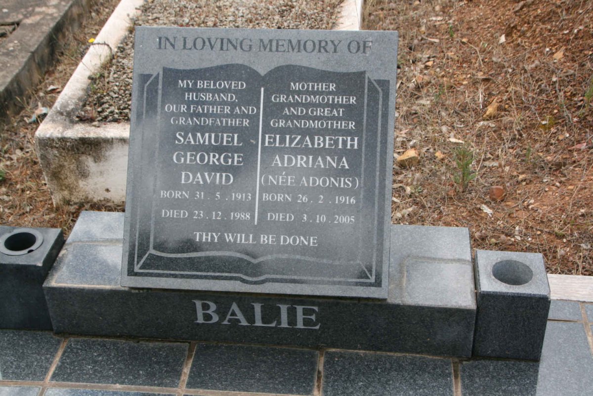 BALIE Samuel George David 1913-1988 & Elizabeth Adriana ADONIS 1916-2005