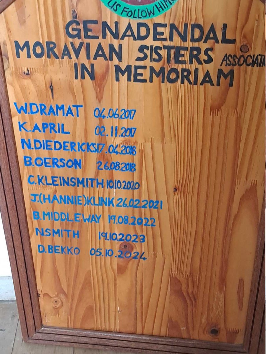 2. MEMORIAL OF GENADENDAL MORAVIAN SISTERS
