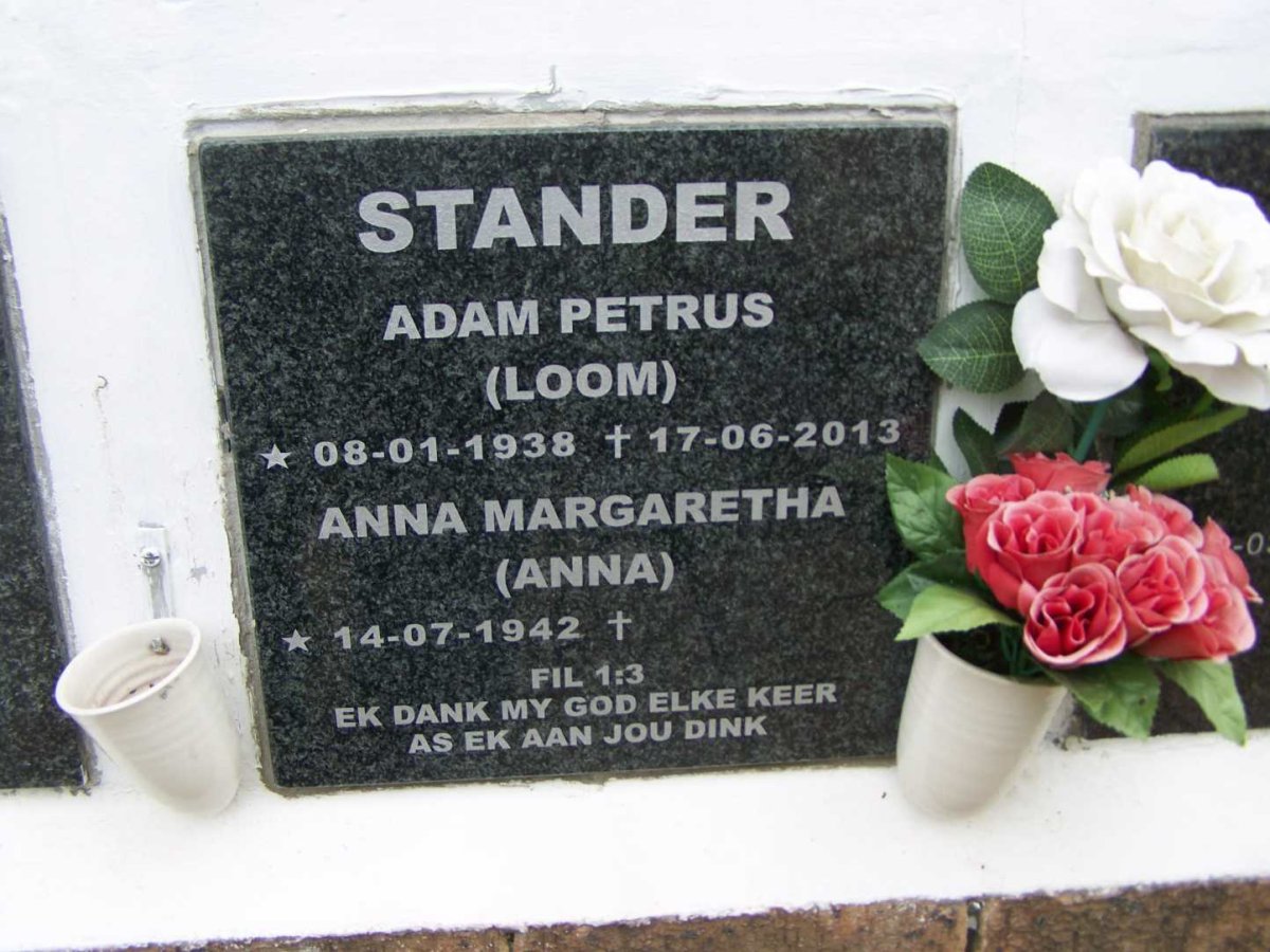 STANDER Adam Petrus 1938-2013 &amp; Anna Margaretha 1942-