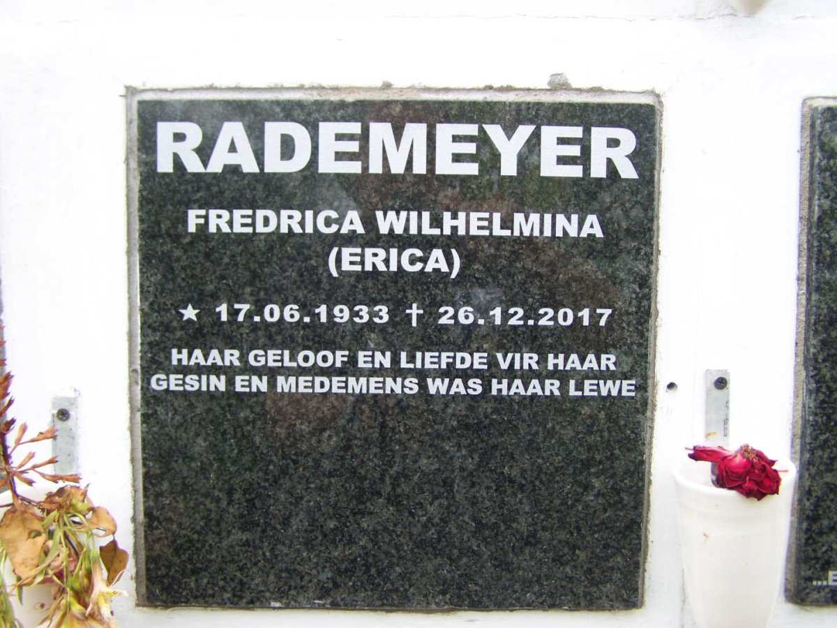 RADEMEYER Fredrica Wilhelmina 1933-2017