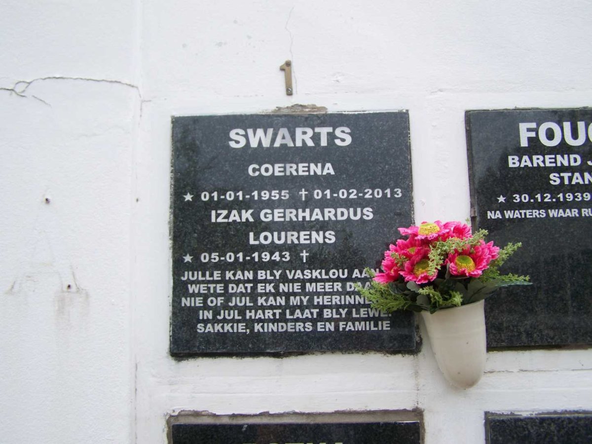 SWARTS Izak Gerhardus Lourens 1943- &amp; Coerena 1955-2013