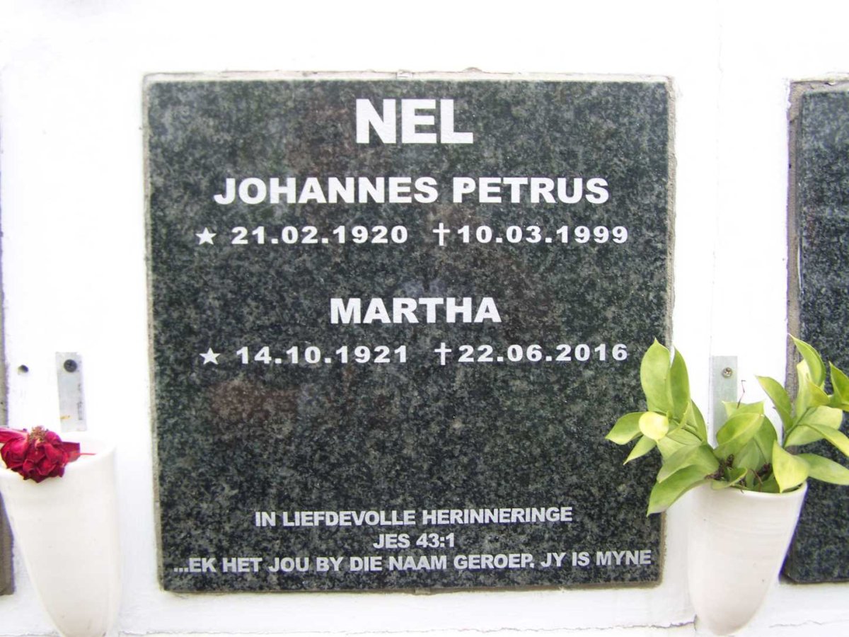 NEL Johannes Petrus 1920-1999 &amp; Martha 1921-2016
