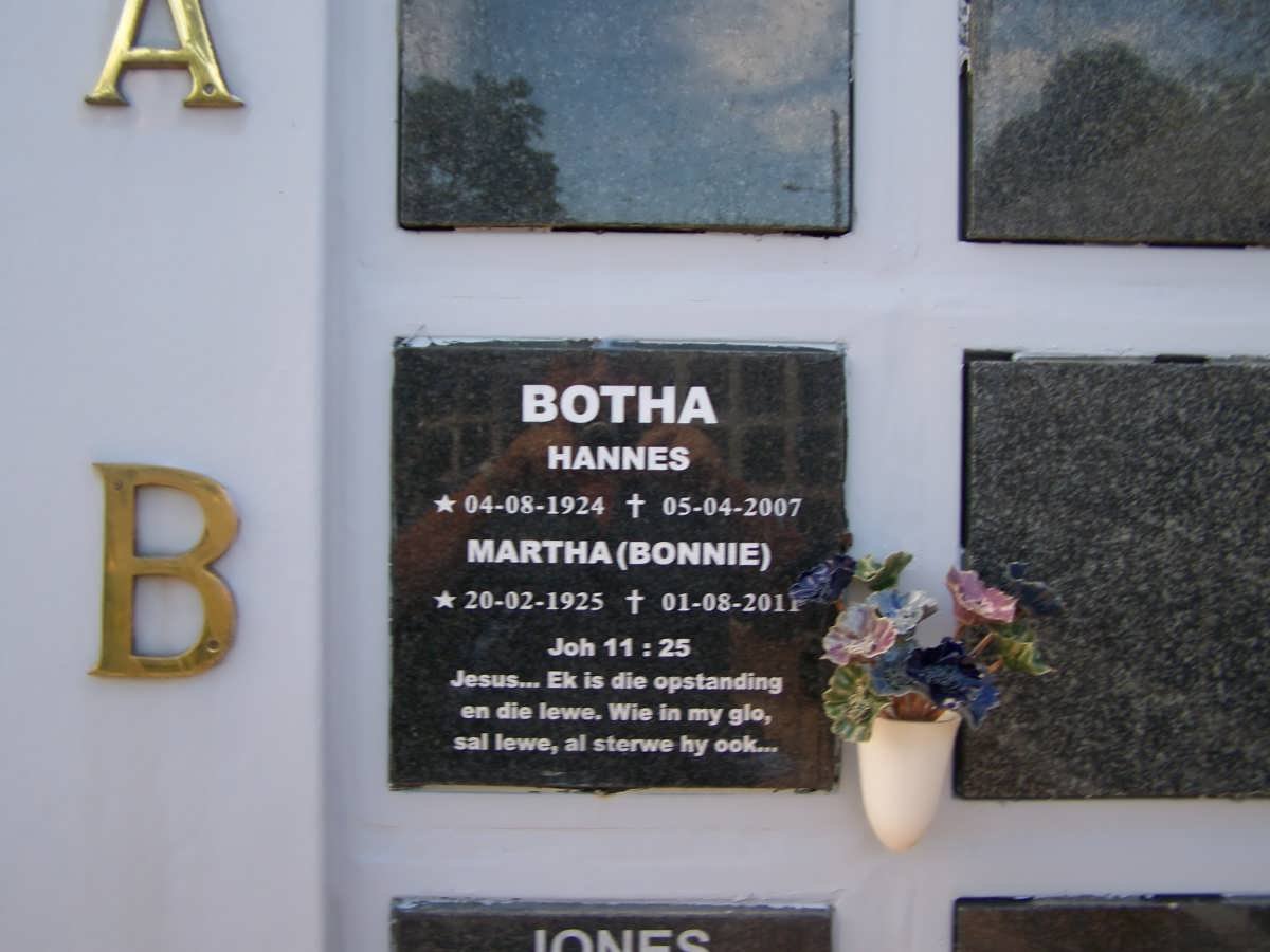 BOTHA Hannes 1924-2007 &amp; Martha 1925-2011