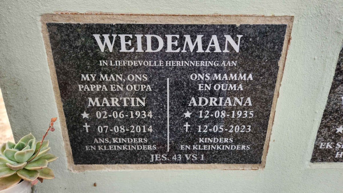 WEIDEMAN Martin 1934-2014 & Adriana 1935-2023