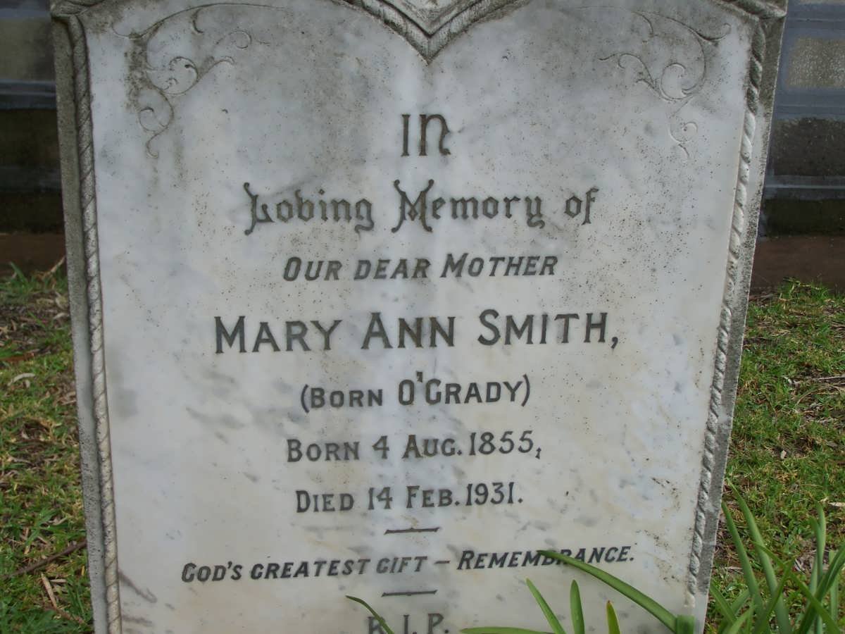 SMITH Mary Ann born O'GRADY 1855-1931