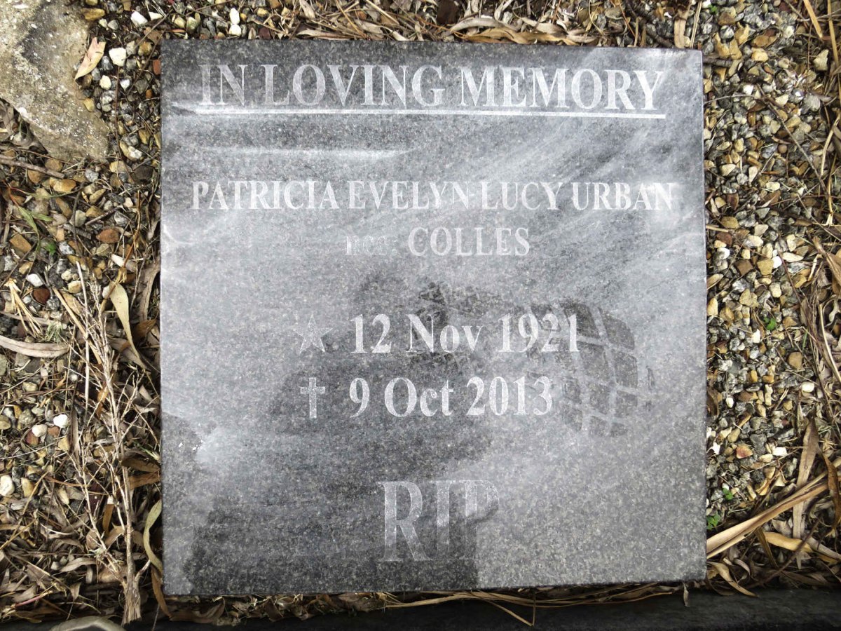 URBAN Patricia Evelyn Lucy nee COLLES 1921-2013