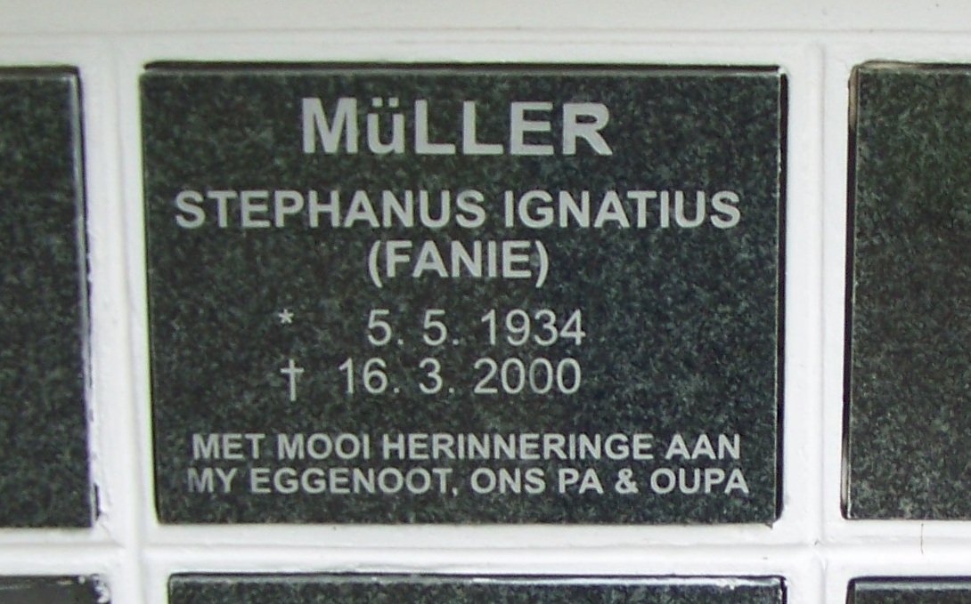 MÜLLER Stephanus Ignatius 1934-2000