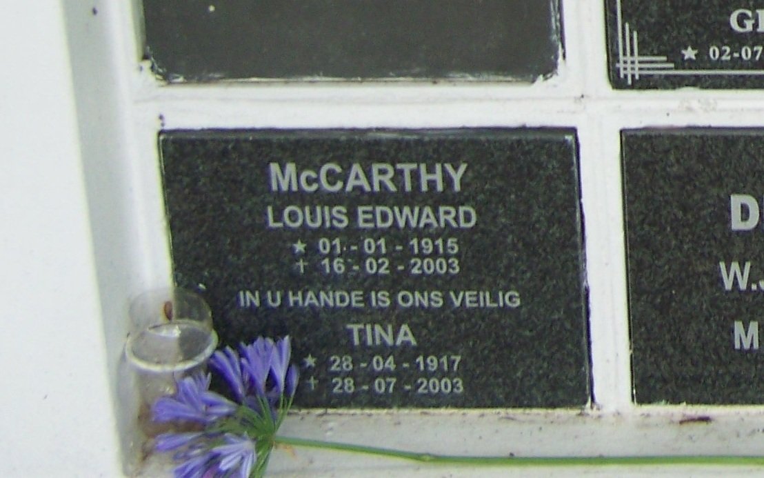 McCARTHY Louis Edward 1915-2003 &amp; Tina 1917-2003