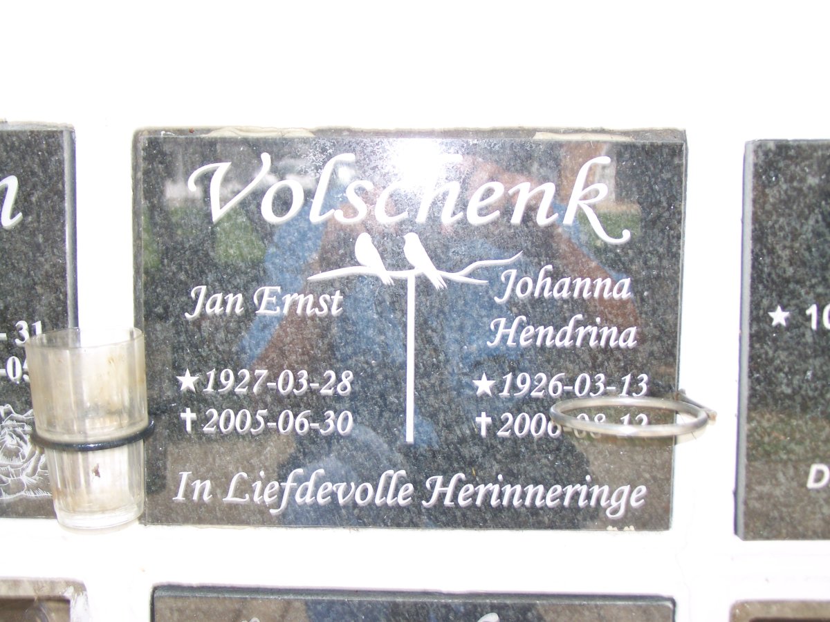 VOLSCHENK Jan Ernest 1927-2005 &amp; Johanna Hendrina 1926-2006