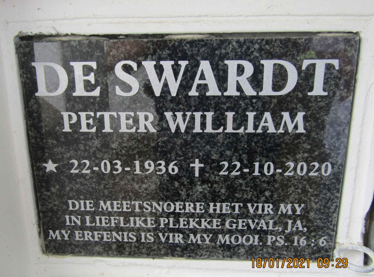SWARDT Peter William, de 1936-2020