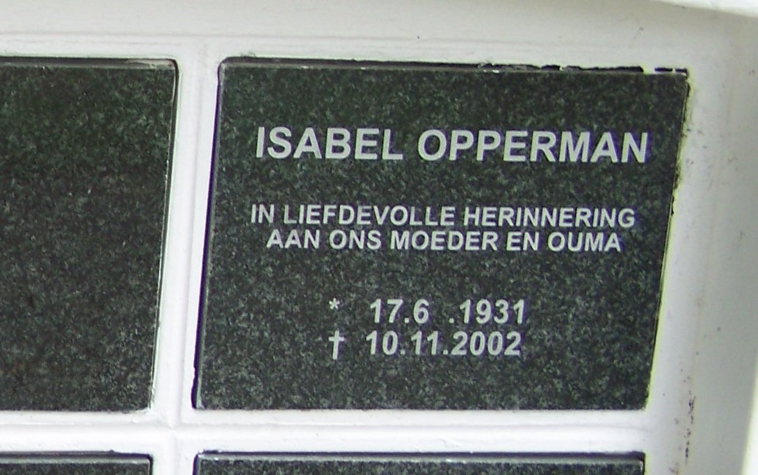 OPPERMAN Isabel 1931-2002