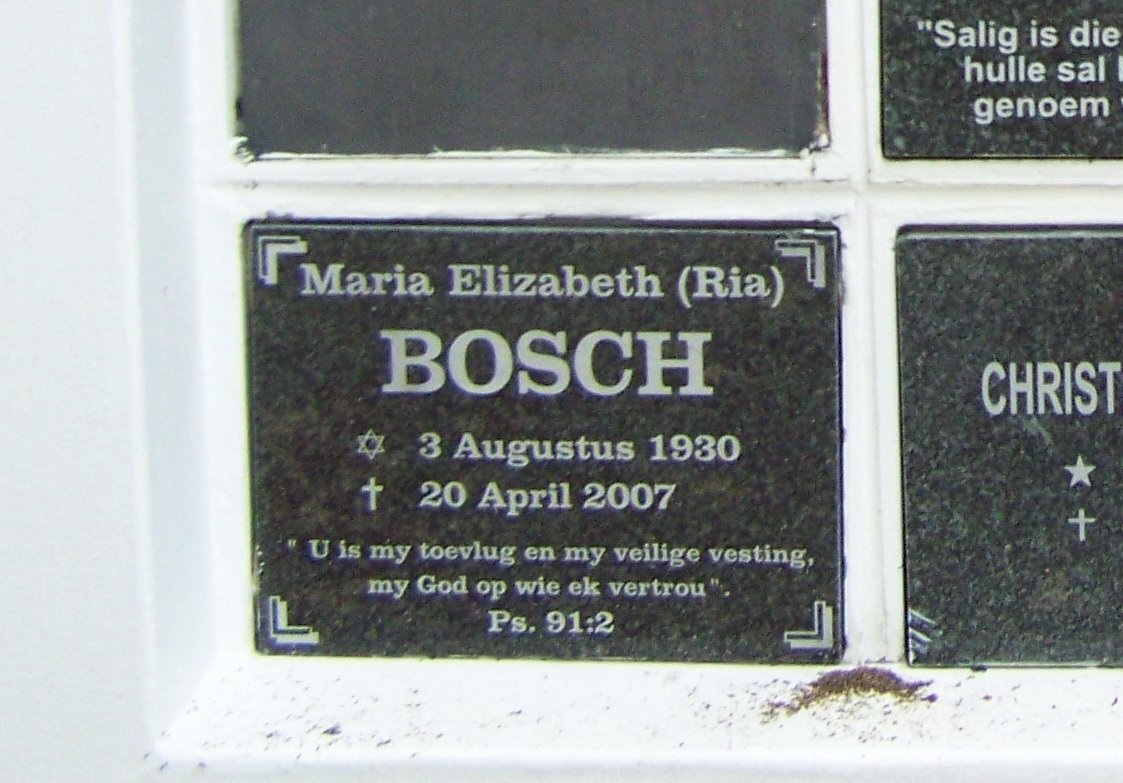 BOSCH Maria Elizabeth 1930-2007