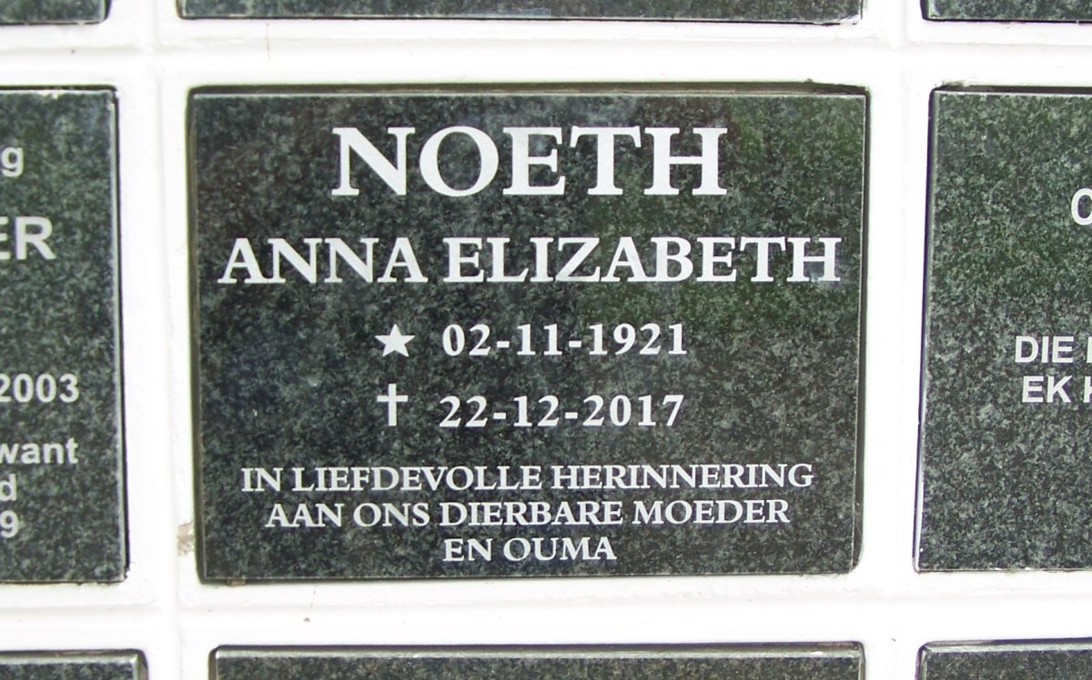NOETH Anna Elizabeth 1921-2017