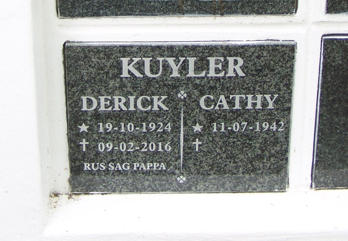 KUYLER Derick 1924-2016 &amp; Cathy 1942-