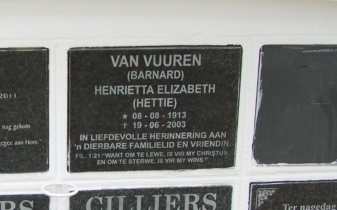 VUUREN Henrietta Elizabeth, van nee BARNARD 1913-2003