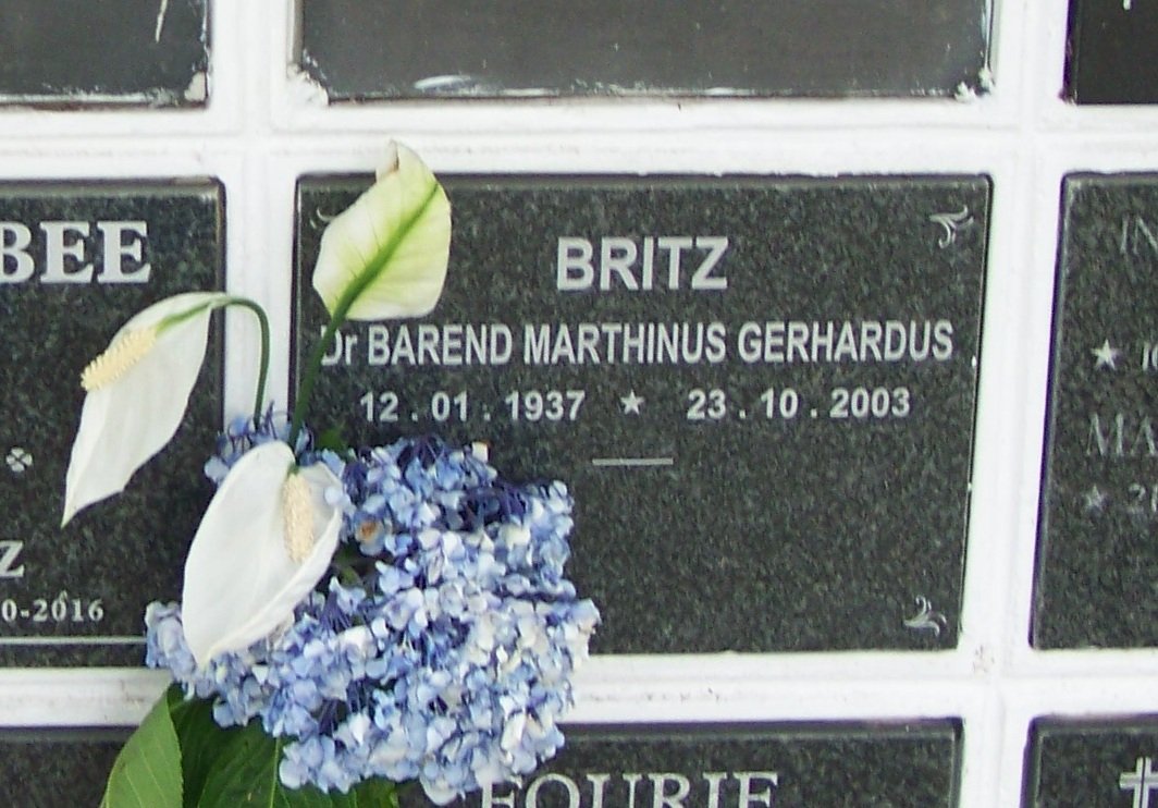 BRITZ Barend Marthinus Gerhardus 1937-2003