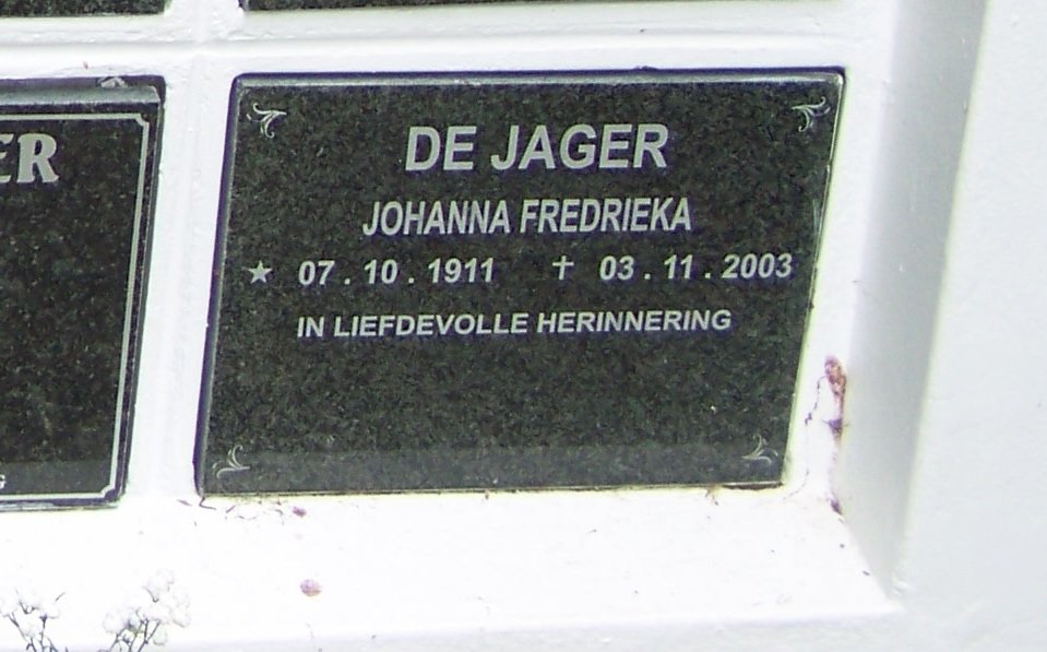 JAGER Johanna Fredrieka, de 1911-2003