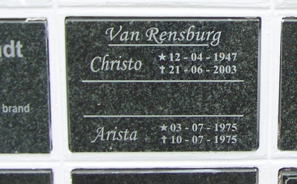 RENSBURG Christo, van 1947-2003 :: RENSBURG Arista, van 1975-1975