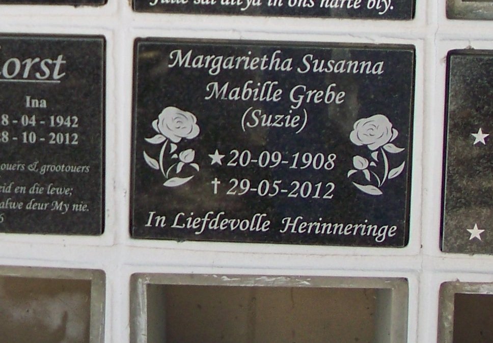 GREBE Margarietha Susanna Mabille 1908-2012