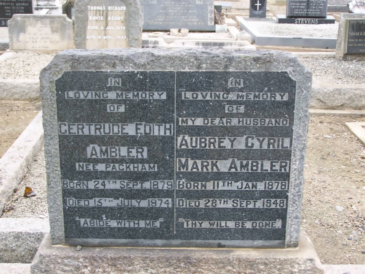 AMBLER Aubrey Cyril Mark 1878-1948 &amp; Gertrude Edith PACKHAM 1879-1974