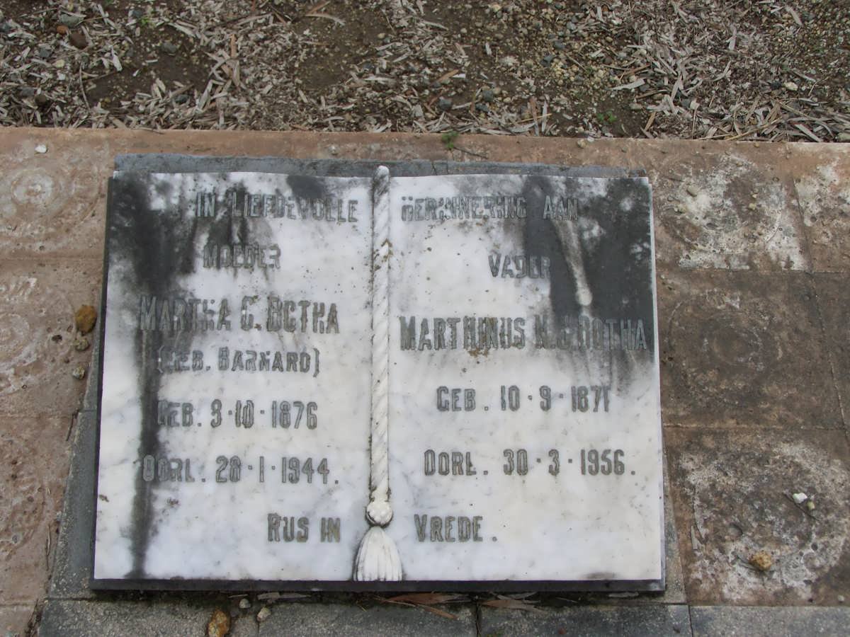 BOTHA Marthinus M.C. 1871-1956 &amp; Martha C. BARNARD 1876-1944