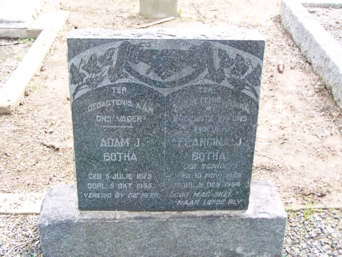 BOTHA Adam J. 1879-1955 &amp; Francina J. BOSHOFF 1886-1954