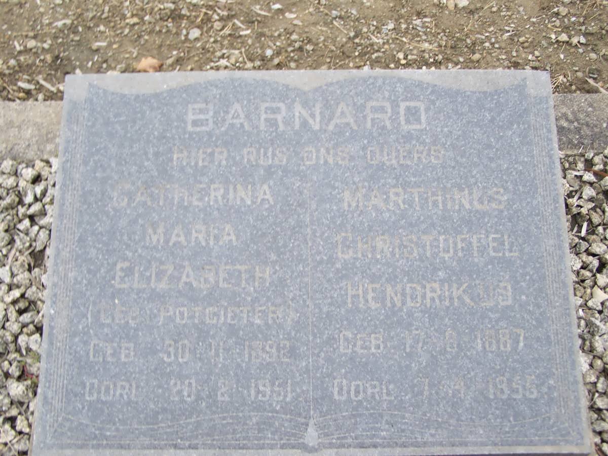 BARNARD Marthinus Christoffel Hendrikus 1887-1955 &amp; Catherina Maria Elizabeth POTGIETER 1892-1951