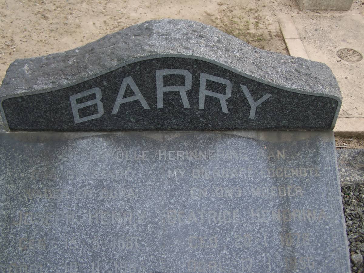 BARRY Joseph Henry 188?-1965 &amp; Beatrice Hendrina 187?-1956