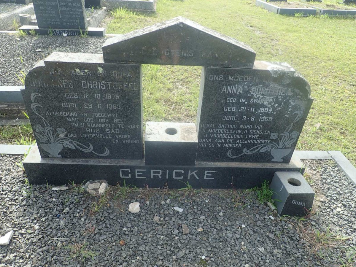 GERICKE Johannes Christoffel 1875-1963 &amp; Anna Dorothea DE SWARDT 1884-1965