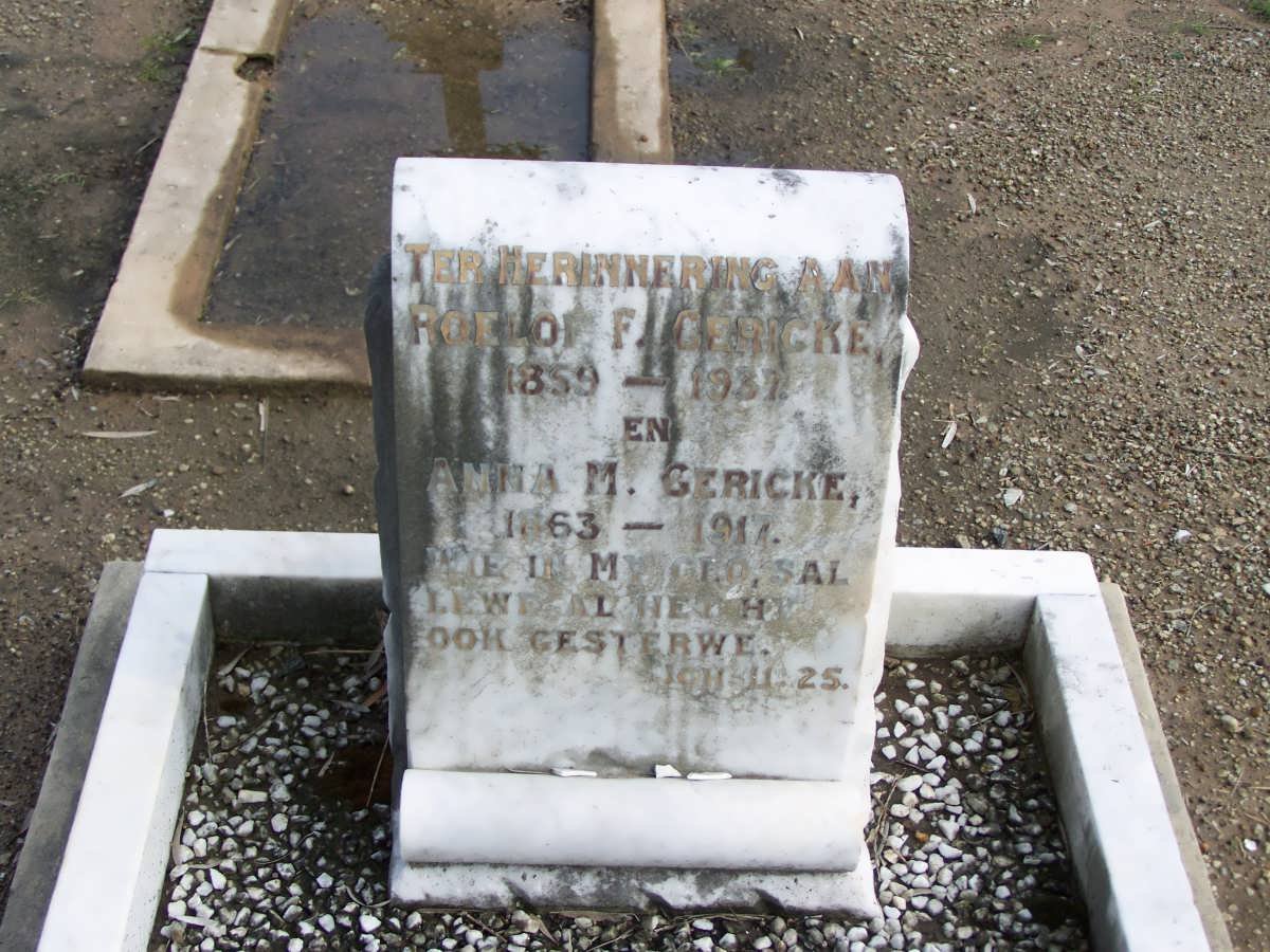 GERICKE Roelof F. 1859-1937 &amp; Anna M. 1863-1917