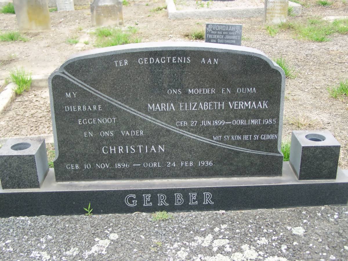 GERBER Christian 1896-1936 &amp; Maria Elizabeth VERMAAK 1899-1985