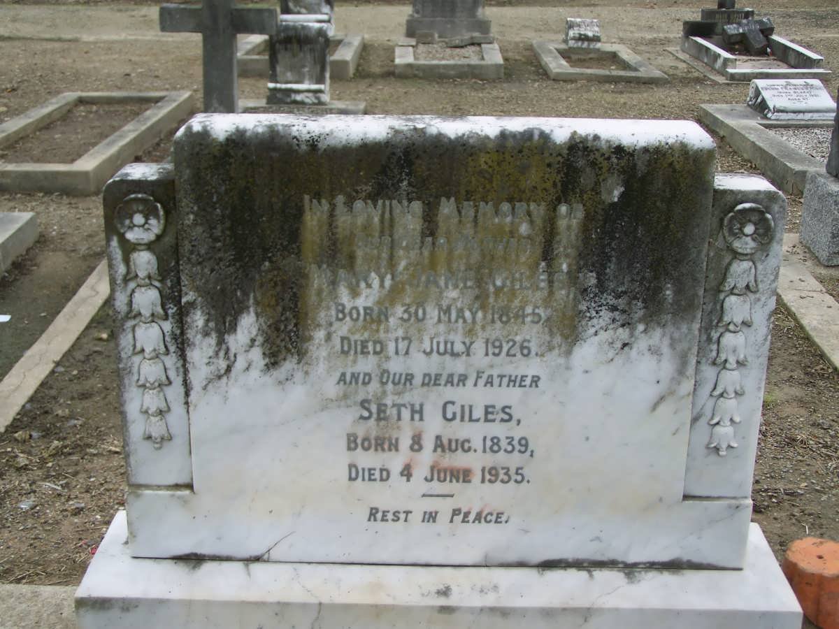 GILES Seth 1839-1935 &amp; Mary Jane 1845-1926