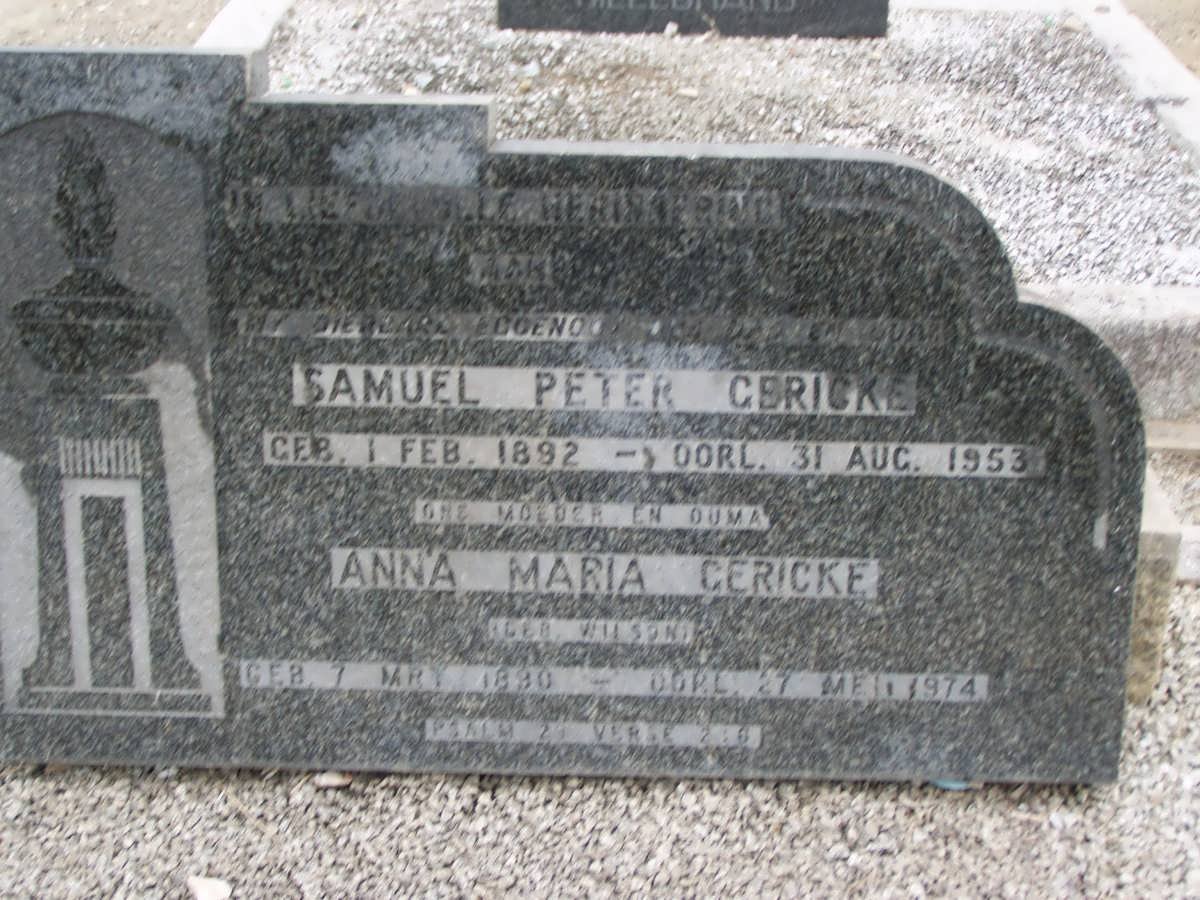GERICKE Samuel Peter 1892-1953 &amp; Anna Maria WILSON 1890-1974