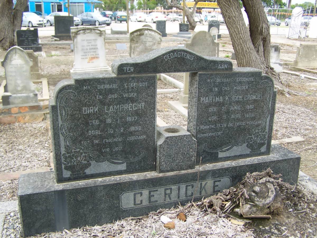 GERICKE Dirk Lamprecht 1877-1950 &amp; Martha K. CRONJE 1882-1959