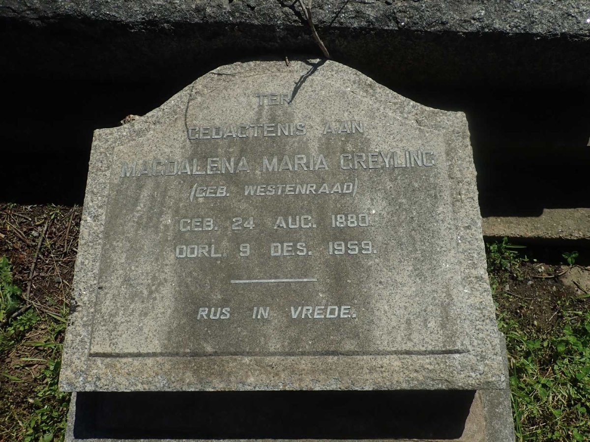 GREYLING Magdalena Maria nee WESTENRAAD 1880-1959