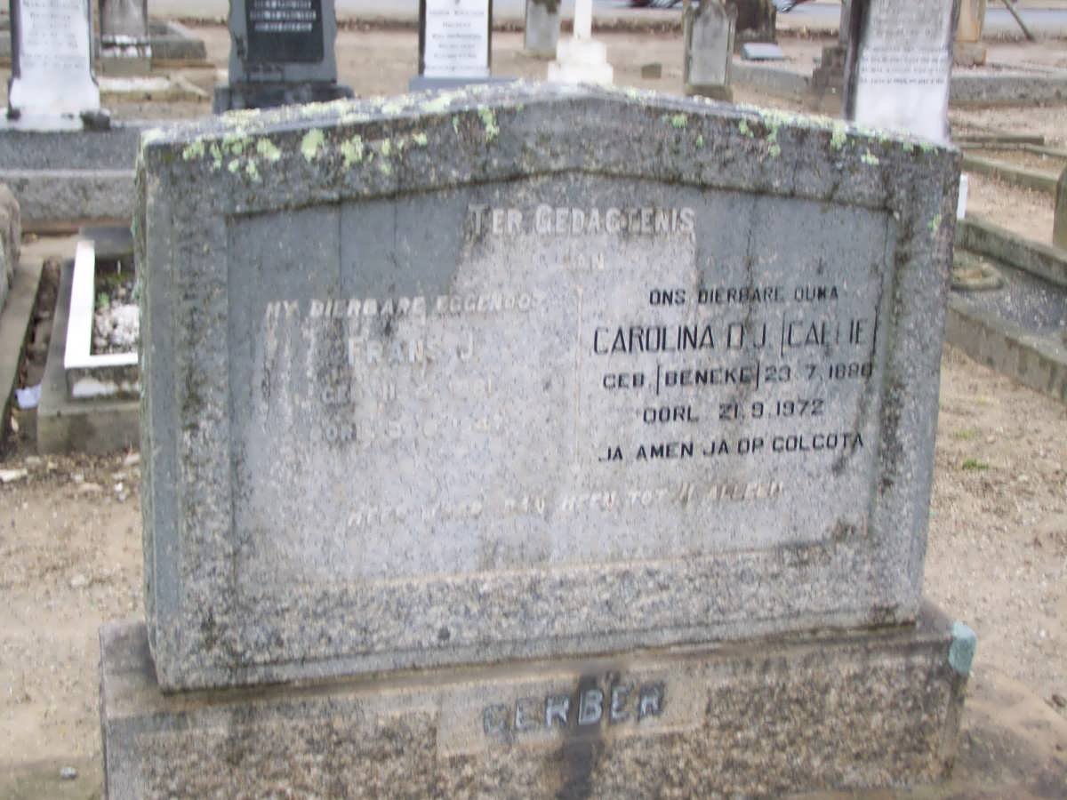 GERBER Frans J. 1881-1947 &amp; Carolina D.J. BENEKE 1880-1972