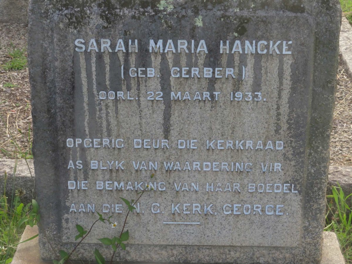 HANCKE Sarah Maria nee GERBER -1933