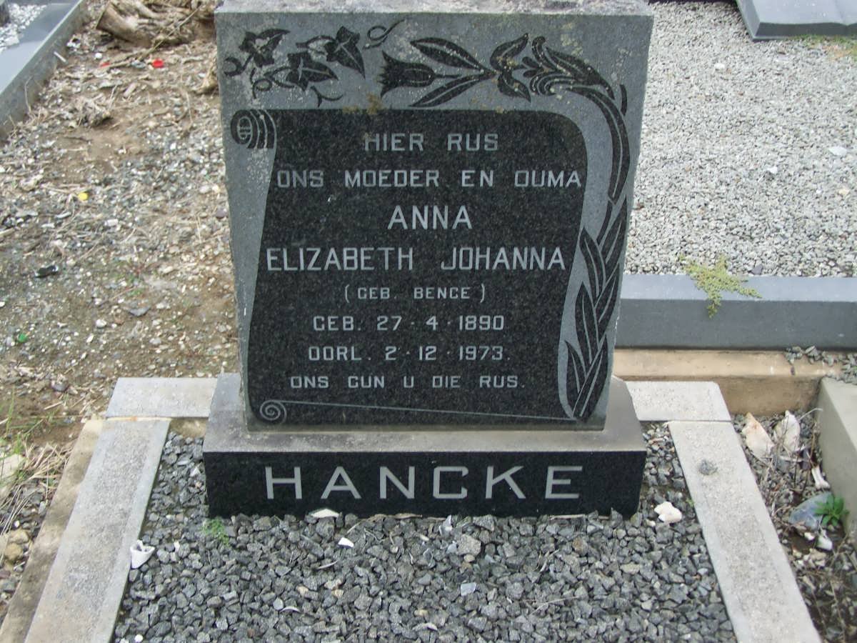 HANCKE  Anna Elizabeth Johanna nee BENCE 1890-1973
